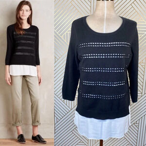 Anthropologie Angel of the North Dovie Sweater Cotton Cashmere Black White Small